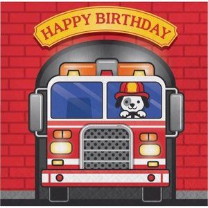 16 2 ply Flaming Fire Truck Kids Party Napkins